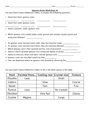 Igneous Rocks Worksheet Answer Key - Fill and Sign Printable ...