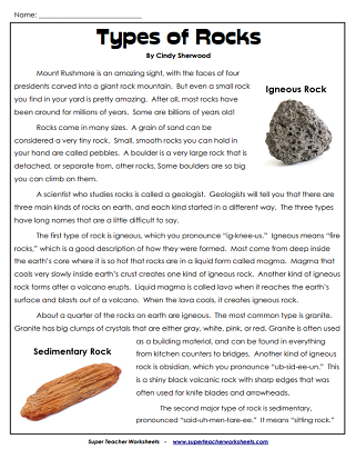 rock worksheet