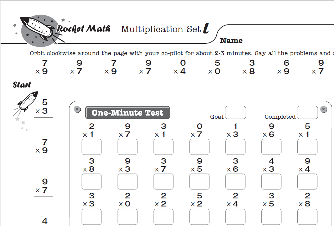 rocket math printable worksheet