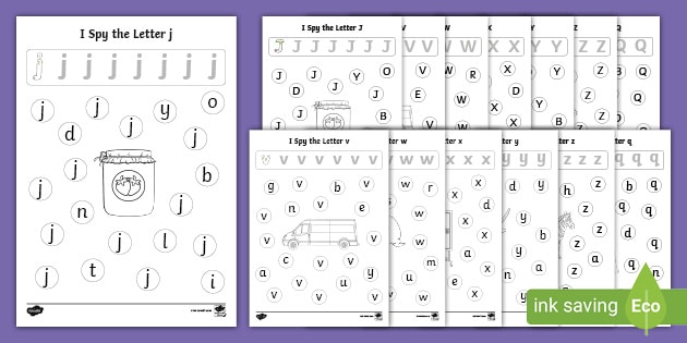I Spy the Letter: Recognise &  Name j, v, w, x, y, z, q Pack