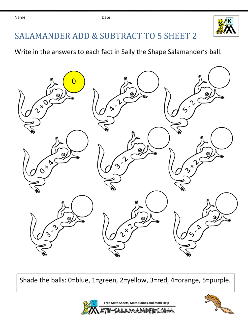 Addition Subtraction to 5 Worksheets for Kindergarten