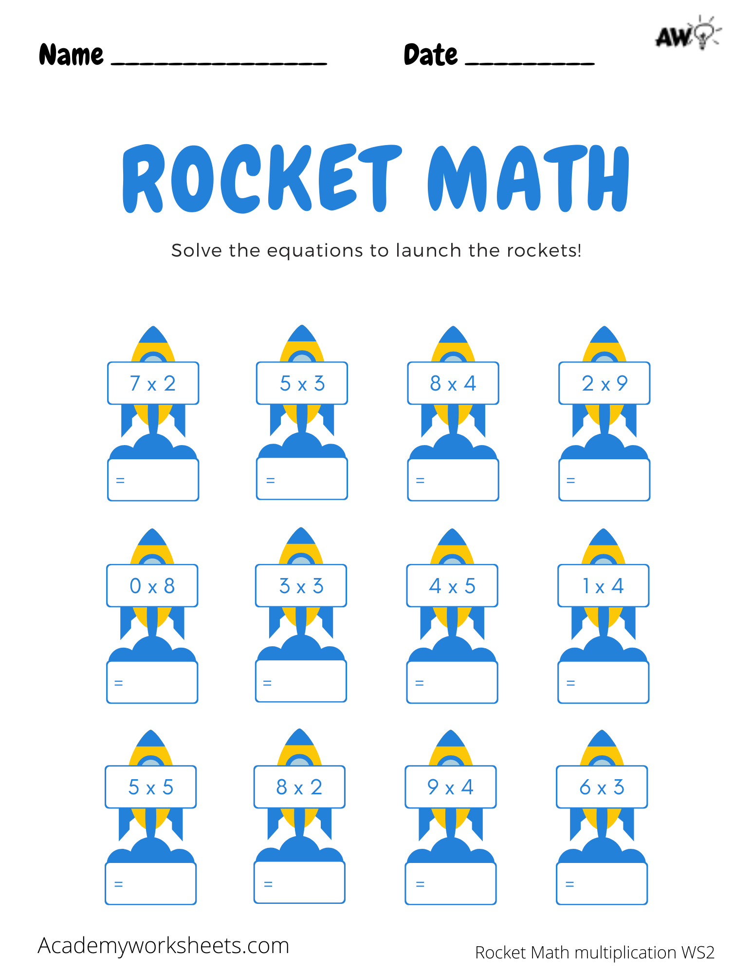 Rocket Math - Multiplication - Academy Worksheets