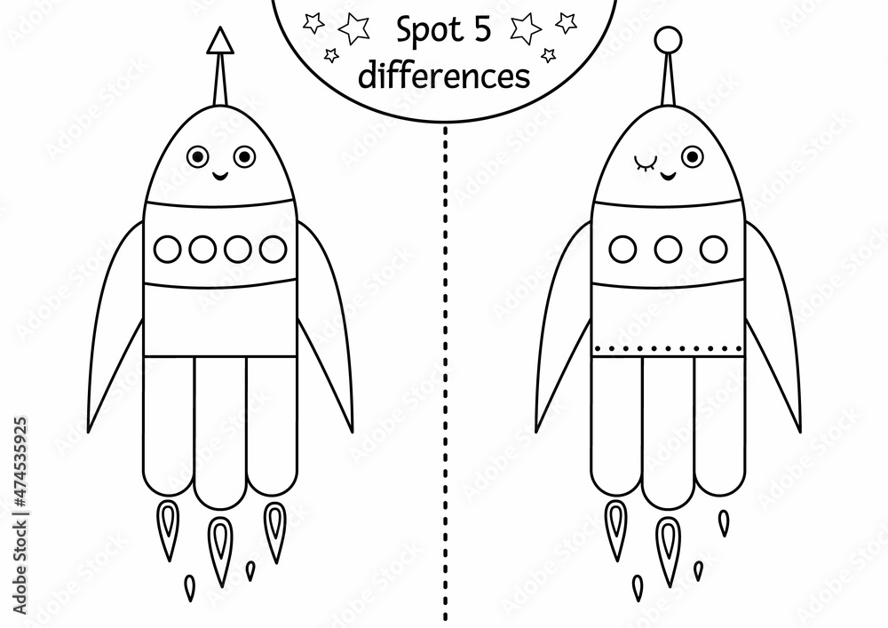 Space black and white find differences game for children ...