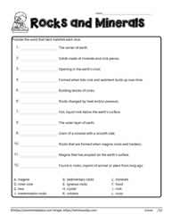 Rocks and Minerals Unit Worksheets
