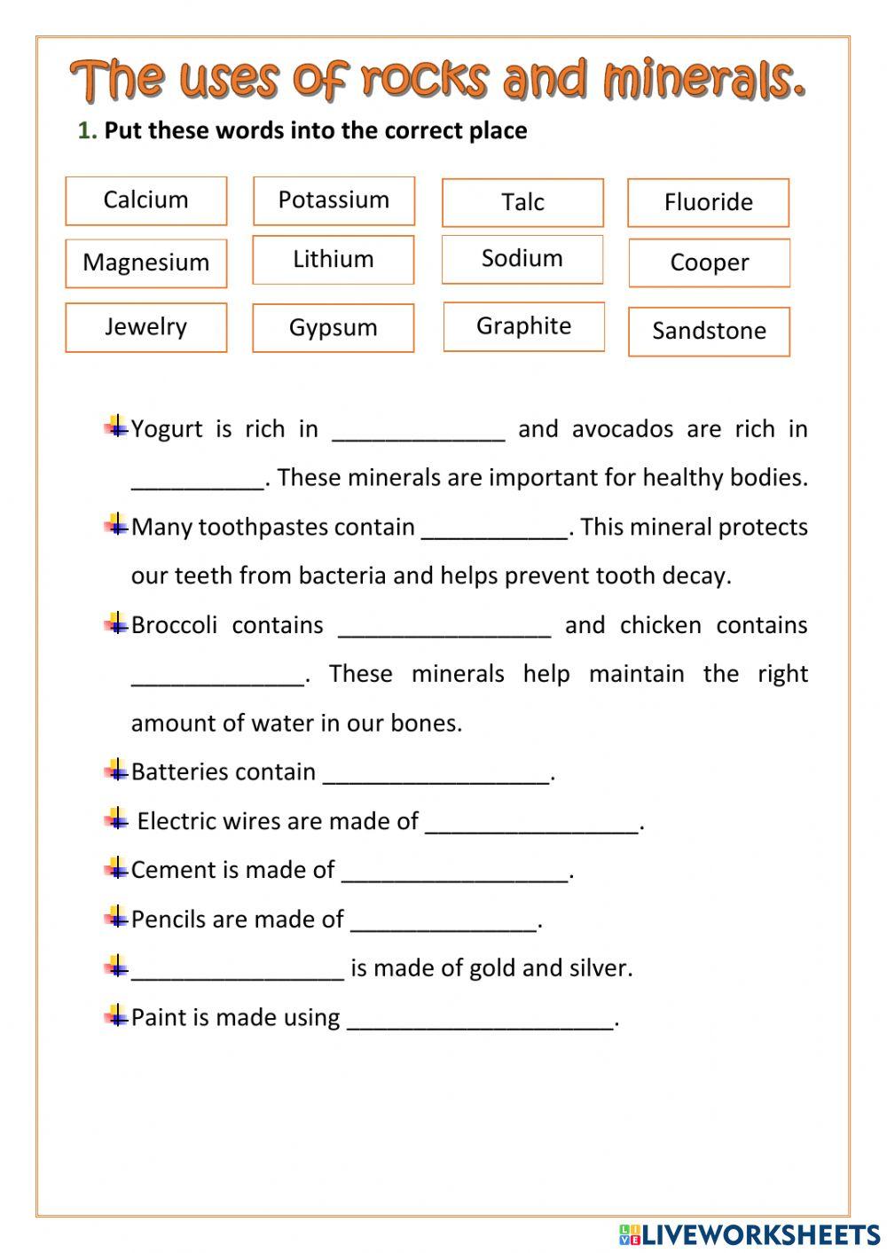 rocks and minerals worksheet