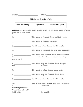 rocks and minerals worksheet