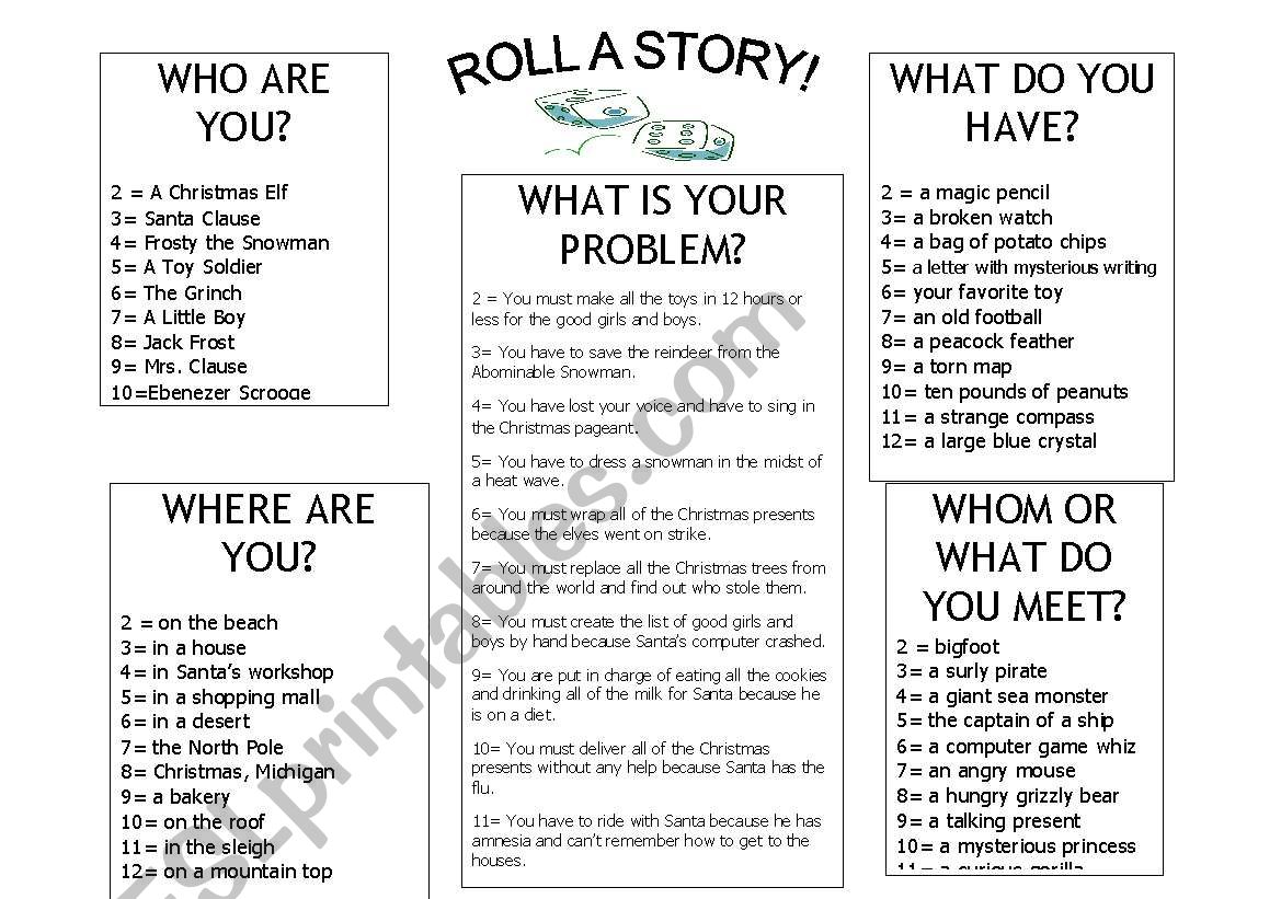 Roll a Story - ESL worksheet by jenniesmith