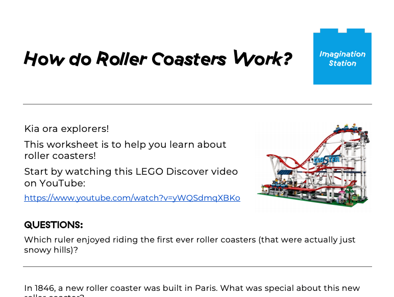 How do Roller Coasters work? Imagination Station Worksheets Library
