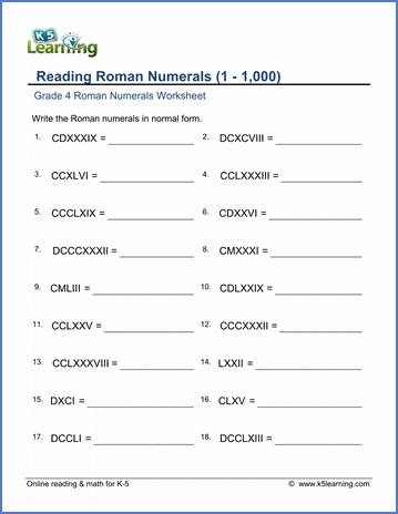 Reading Roman numerals (1-1,000) | Worsheets library