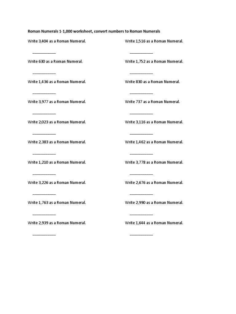 roman numeral dates worksheet