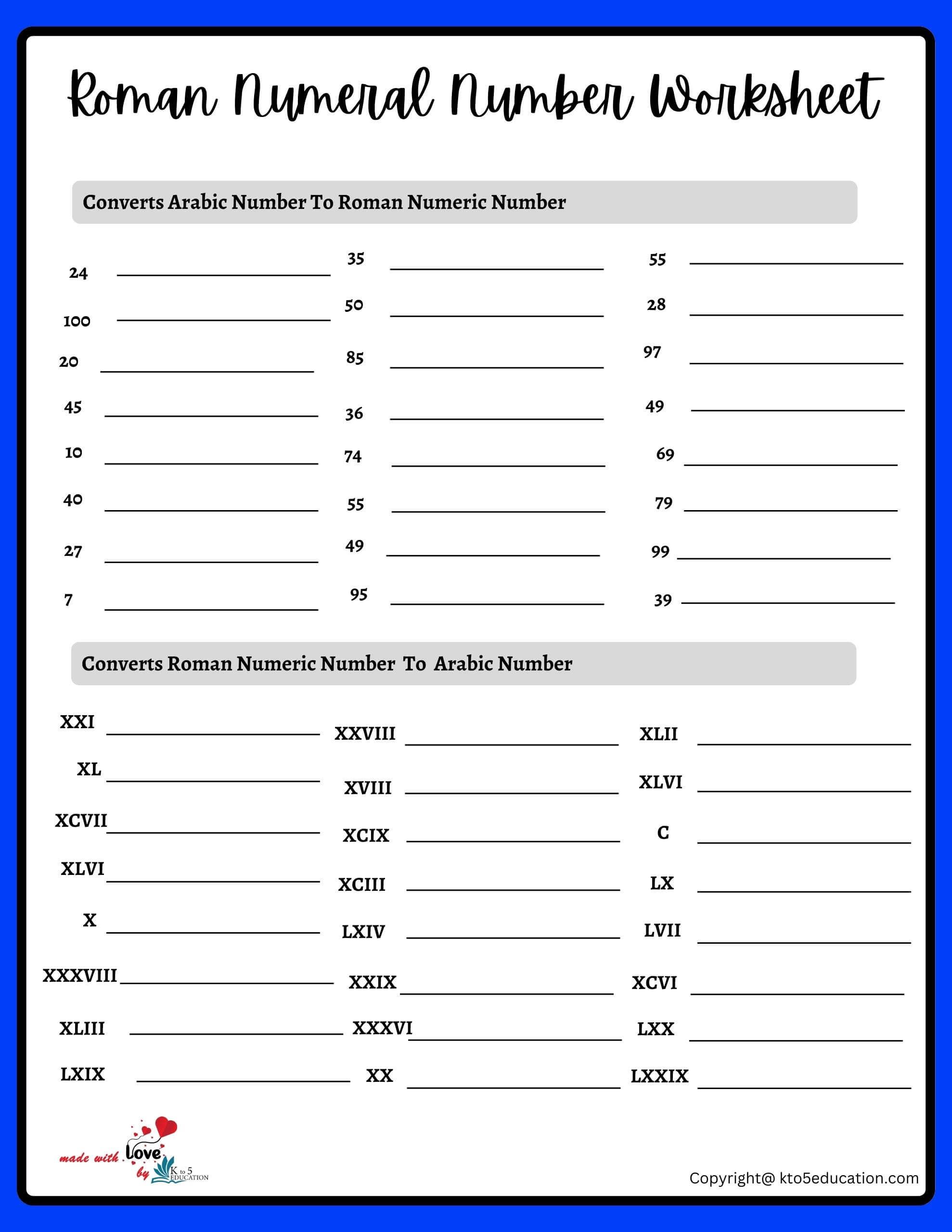 Roman Numeral Worksheet Roman Numeral Worksheet