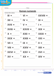 roman numeral worksheet for grade 3