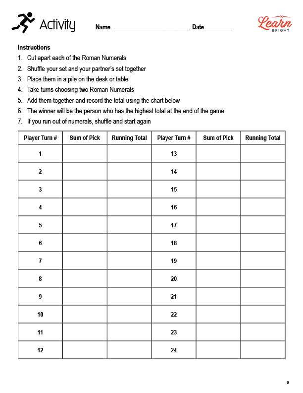 roman numeral worksheet high school