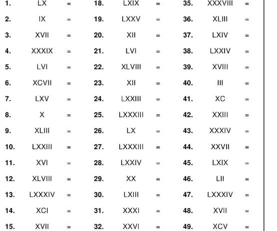 roman numeral worksheet high school