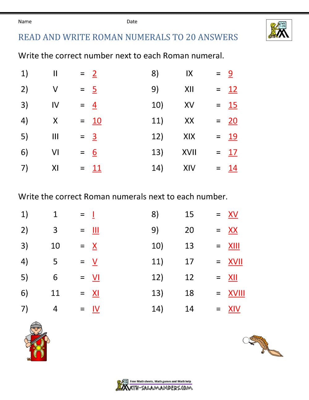 roman numeral worksheet high school