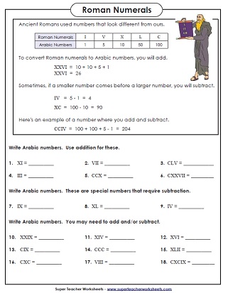roman numeral worksheet high school