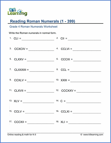 Grade 4 Roman Numerals Worksheets | Worsheets library