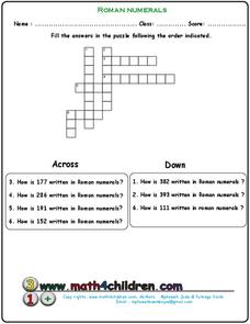 Roman Numerals Worksheet for 5th - 6th Grade | Lesson Planet