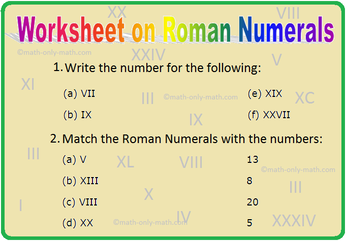 roman numerals worksheet for grade 3