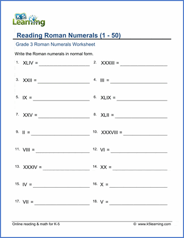 Grade 3 Roman Numerals Worksheets - free &  printable | Worsheets library