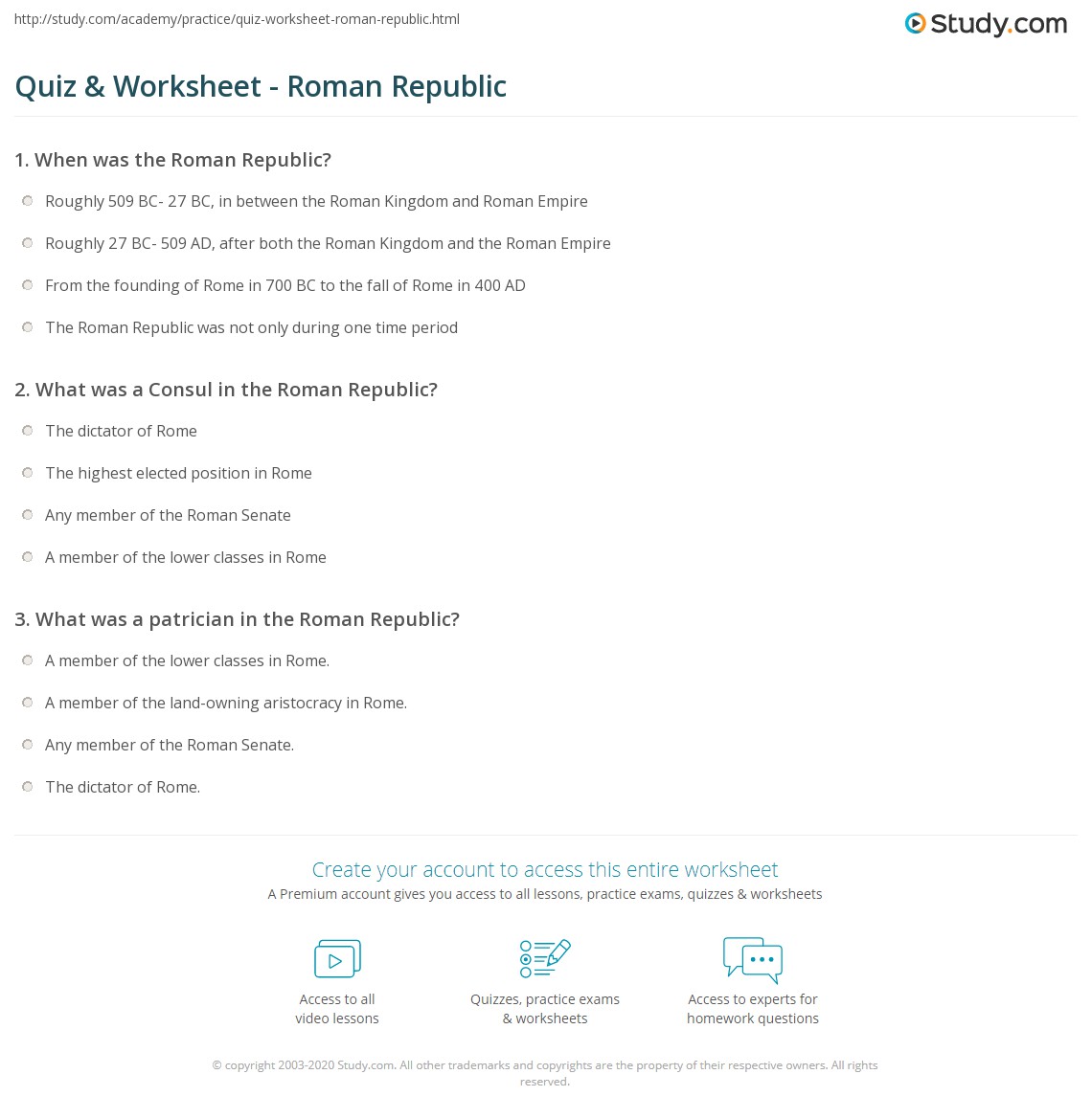 roman republic worksheet