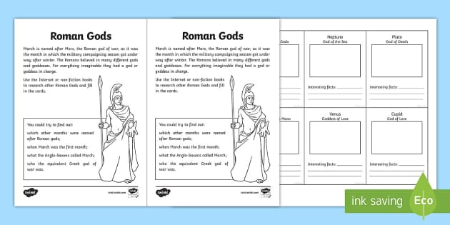Roman Gods Worksheet / Worksheet (teacher made) - Twinkl