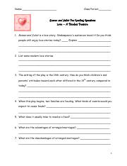 romeo and juliet pre reading worksheet