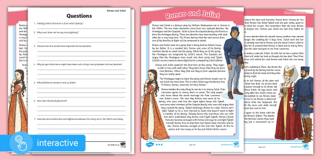 romeo and juliet worksheet and answers