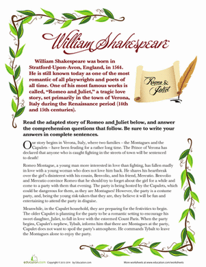 romeo and juliet worksheet and answers