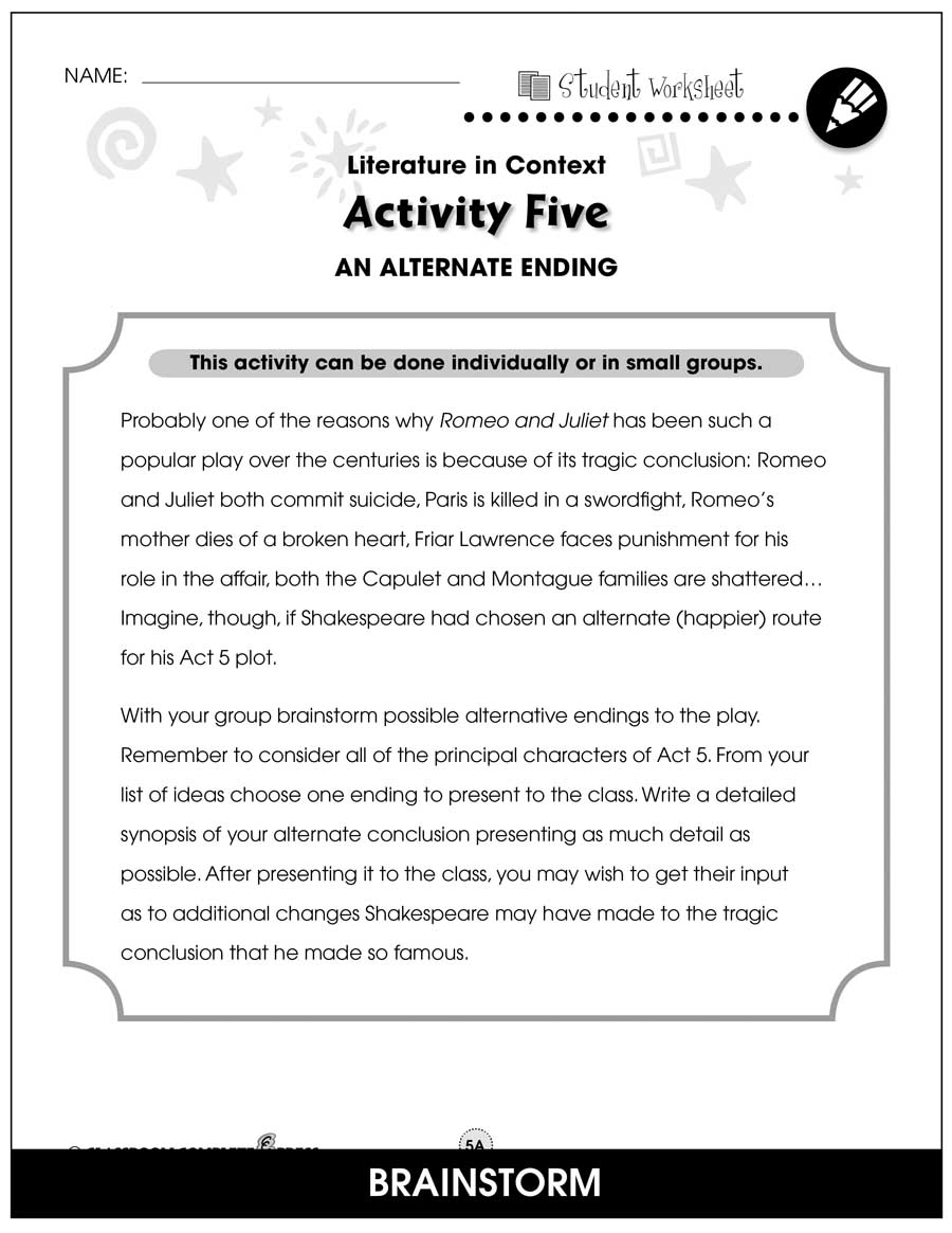 Romeo &  Juliet - BONUS WORKSHEETS - Grades 7 to 8 - eBook - Bonus ...