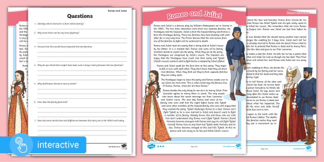 romeo and juliet worksheet