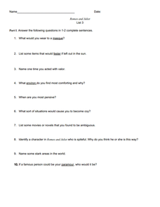 Romeo and Juliet Lesson Plans &  Worksheets :: 25 - 48