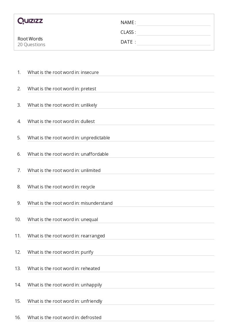 50+ Root Words worksheets for 3rd Class on Quizizz | Free &  Printable