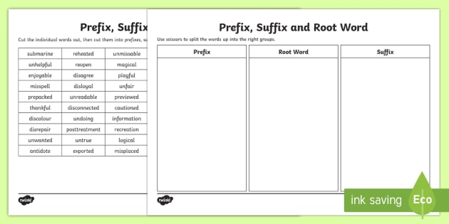 Root Word, Prefix and Suffix Sorting Activity (teacher made)