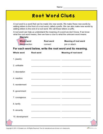 root words worksheet 4th grade