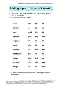 Adding a Prefix to a Root Word Worksheet for 4th - 5th Grade ...