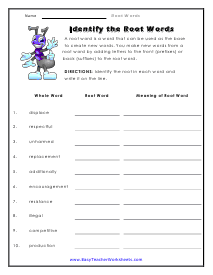 root words worksheet high school