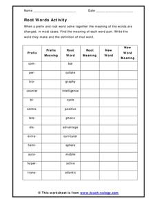 Prefixes and Root Words Lesson Plans &  Worksheets