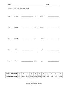 Square Root Worksheet for 9th Grade | Lesson Planet