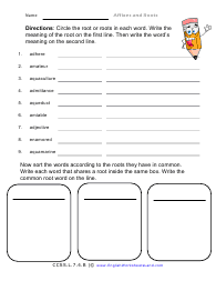 Middle School Affixes and Roots Worksheets