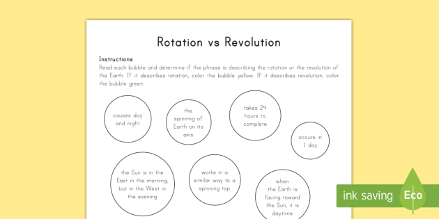 rotation and revolution worksheet