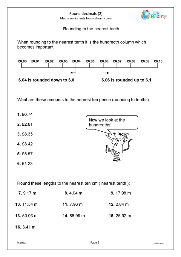 Round decimals (2) - Fraction and Decimal Worksheets for Year 6 ...