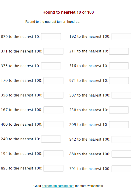 round numbers worksheet