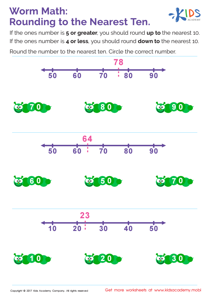 Rounding to the Nearest Ten Worksheet: Downloadable PDF for Children