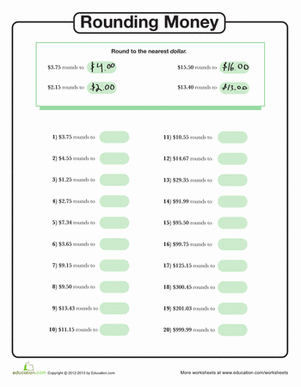 round to the nearest dollar worksheet