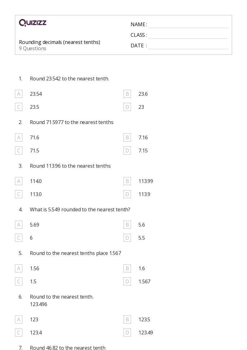 round to the nearest dollar worksheet