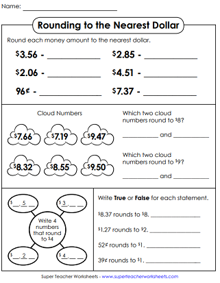 round to the nearest dollar worksheet