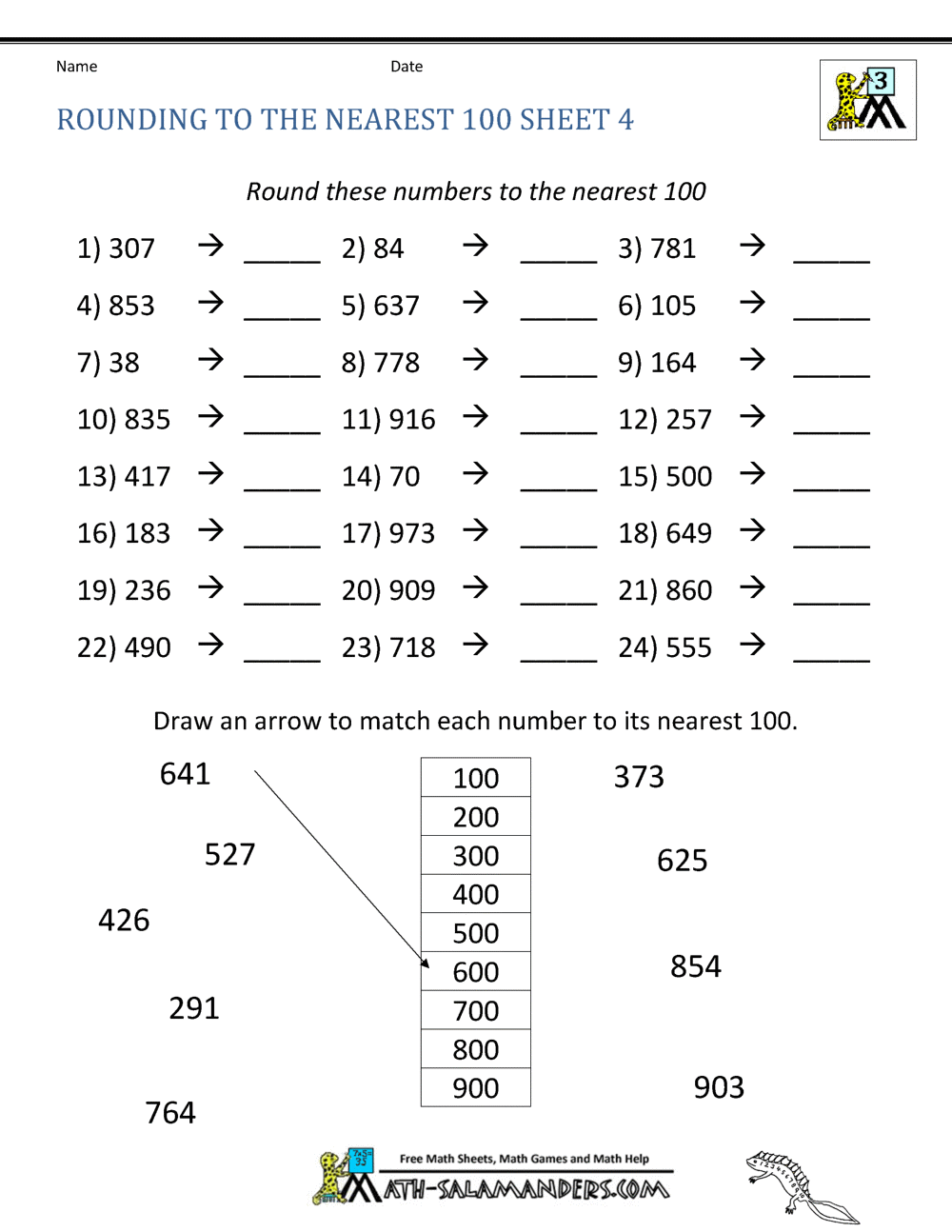 round to the nearest hundred worksheet