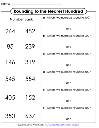 round to the nearest hundred worksheet