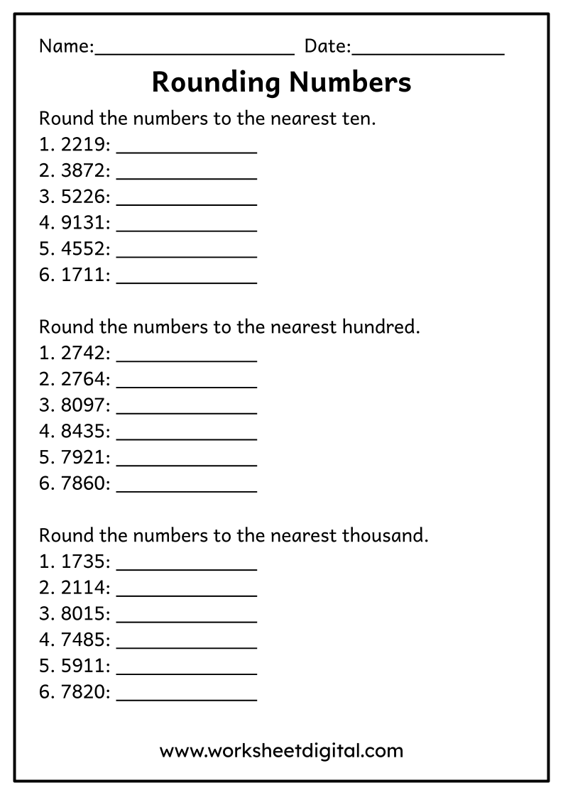 round to the nearest ten worksheet
